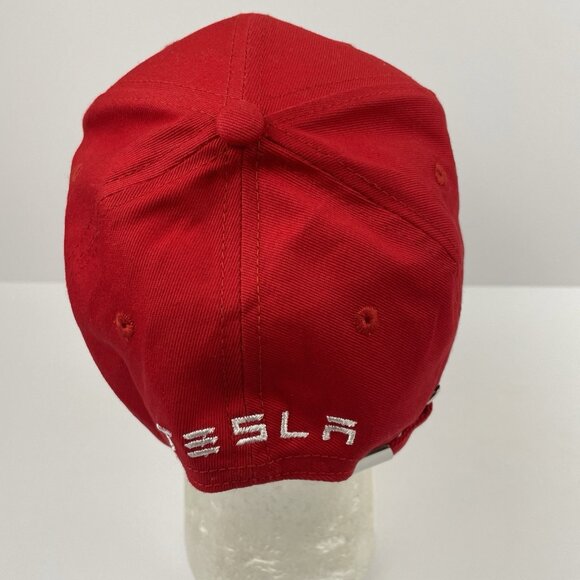 TESLA Baseball Hat Cap Strapback Red White Embroidery - Picture 4 of 8